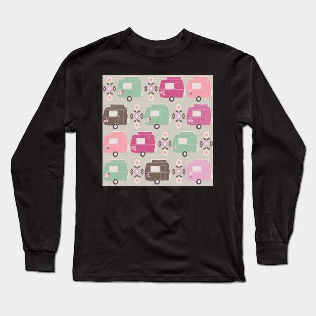 Colourful Vintage Caravans and Daisies Long Sleeve T-Shirt by NattyDesigns